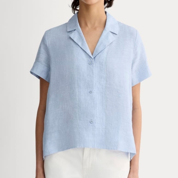Everlane Tops - Everlane The Notch Shirt in Linen Light Blue Button Up Short Sleeve Boxy Top -XS